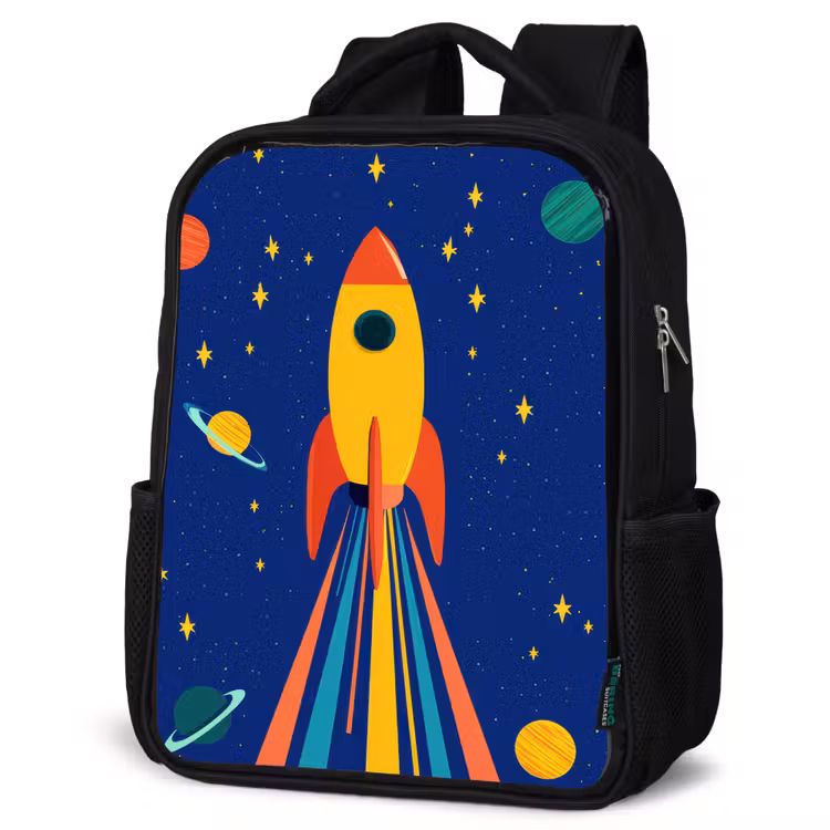 Kids backpack - Black - Colorful - Rocket - Space — 4