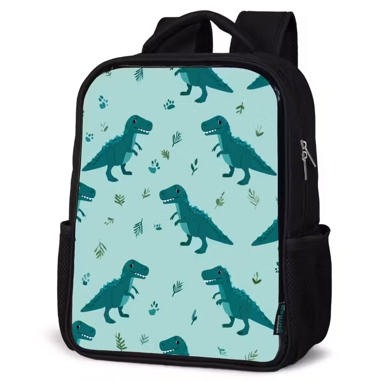 Kids backpack - Black - Dark green - Dinosaurs - Prints - Leaves — 4