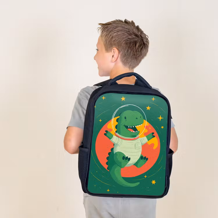 Kids backpack - Black - Dino - Green - Planet — 2