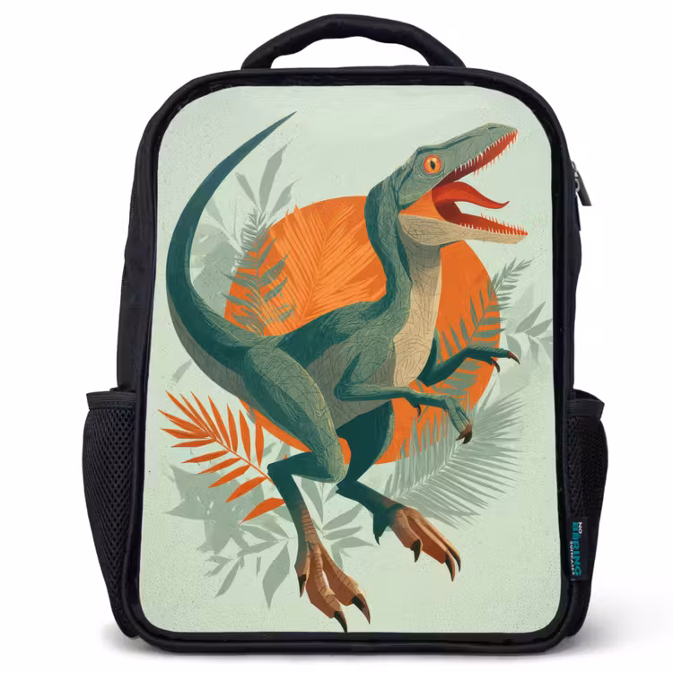 Kids backpack - Black - Dino - Leaves - Graphic - Green — 1