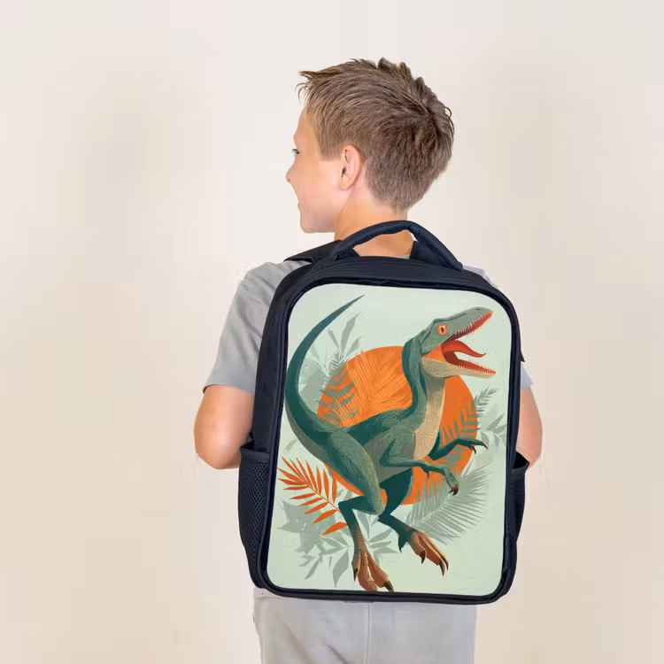 Kids backpack - Black - Dino - Leaves - Graphic - Green — 2