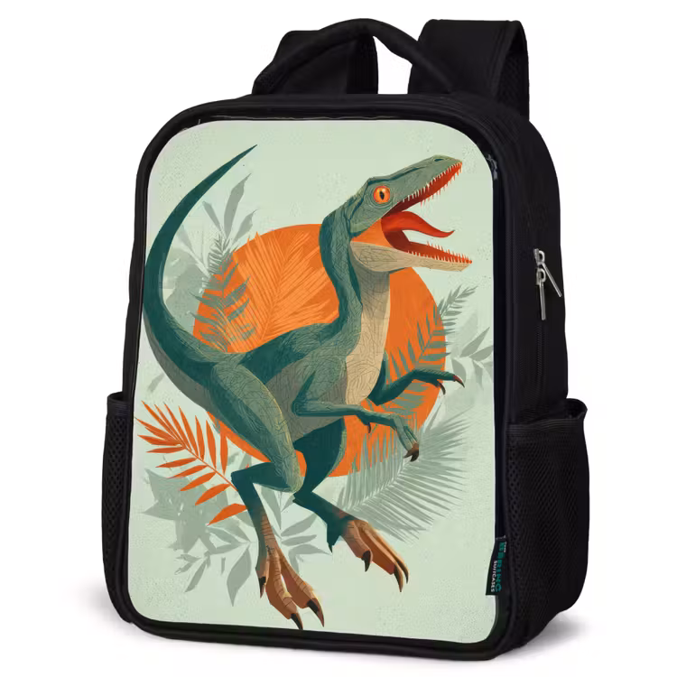 Kids backpack - Black - Dino - Leaves - Graphic - Green — 4