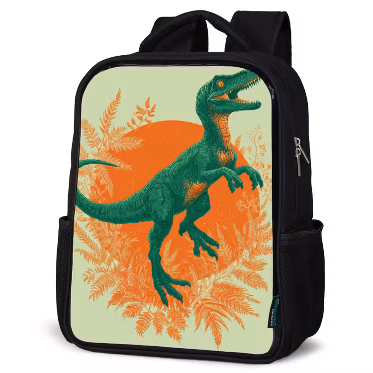 Kids backpack - Black - Dinosaur - Green - Plants - Circle — 4