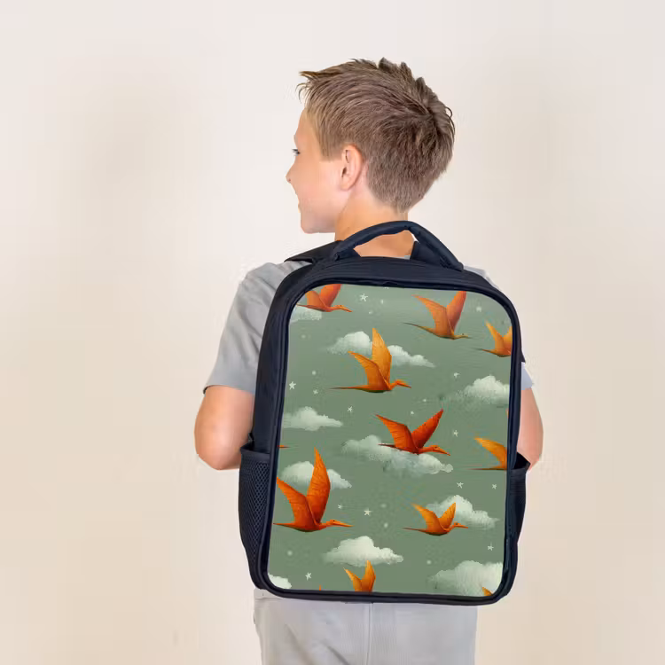 Kids backpack - Black - Dinosaurs - Clouds - Stars - Orange — 2