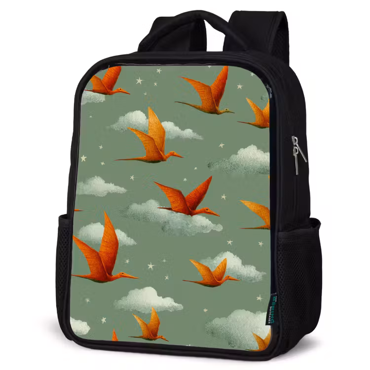 Kids backpack - Black - Dinosaurs - Clouds - Stars - Orange — 4