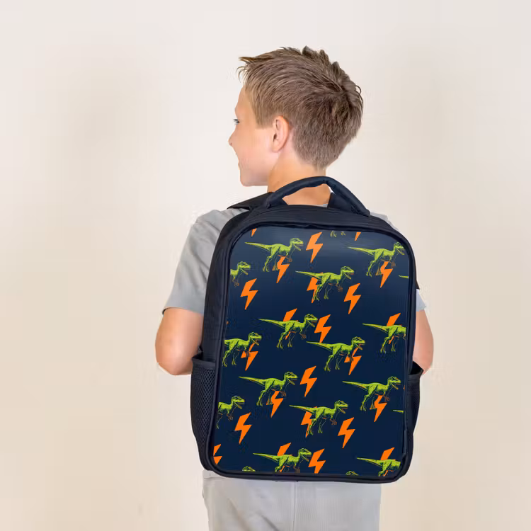 Kids backpack - Black - Lightning Bolts - Orange - Dinosaurs — 2