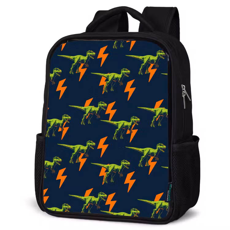 Kids backpack - Black - Lightning Bolts - Orange - Dinosaurs — 4