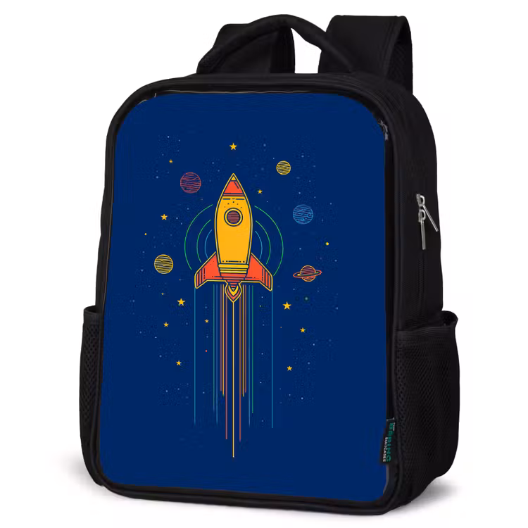 Kids backpack - Black - Rocket - Blue - Stars — 4