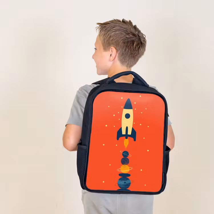 Kids backpack - Black - Rocket - Planets - Red — 2