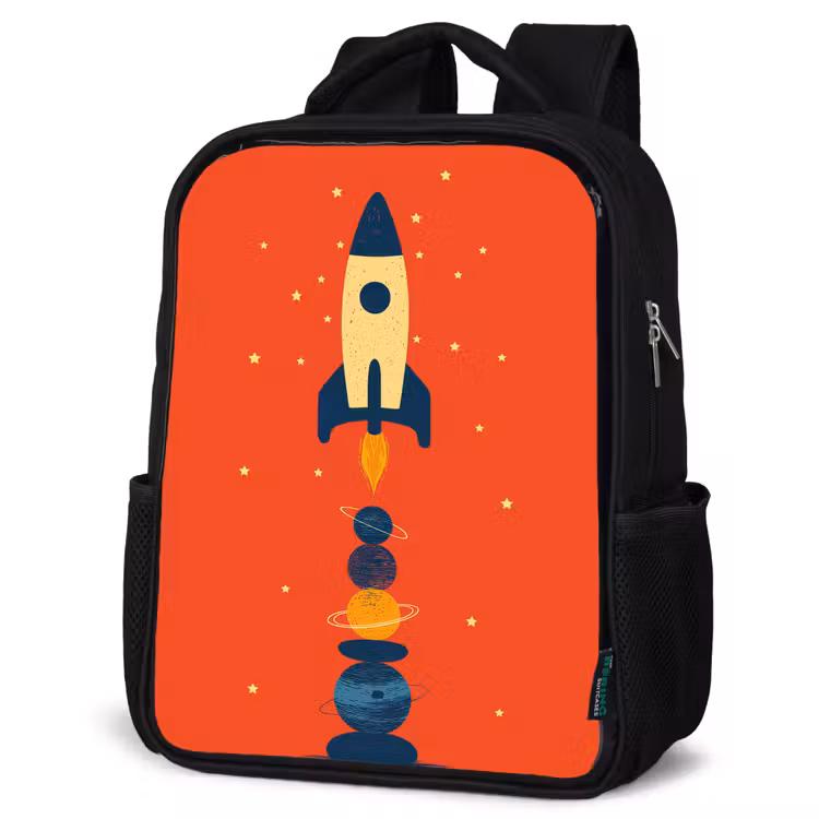 Kids backpack - Black - Rocket - Planets - Red — 4