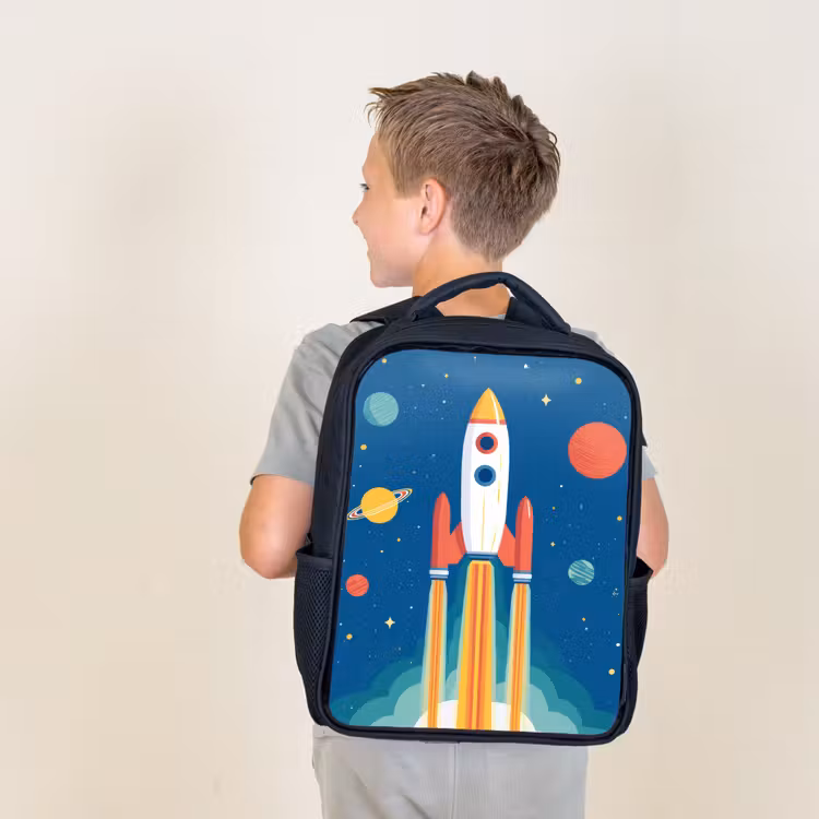 Kids backpack - Black - Rocket - Planets - Space — 2