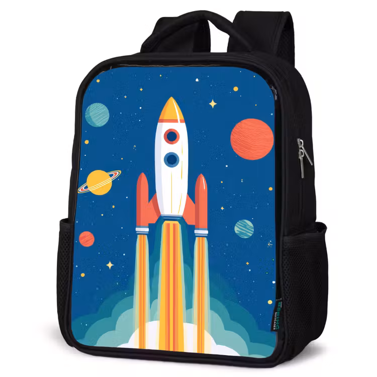Kids backpack - Black - Rocket - Planets - Space — 4