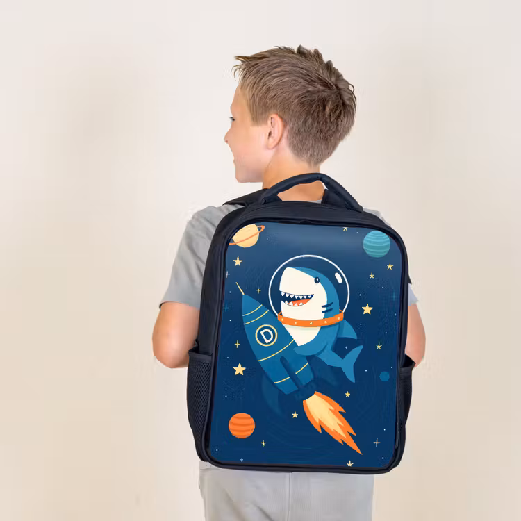 Kids backpack - Black - Rocket - Shark - Space — 2