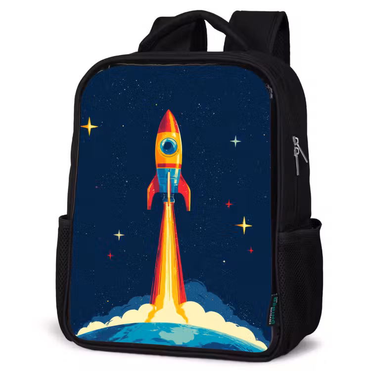 Kids backpack - Black - Rocket - Smoke clouds - Space — 4