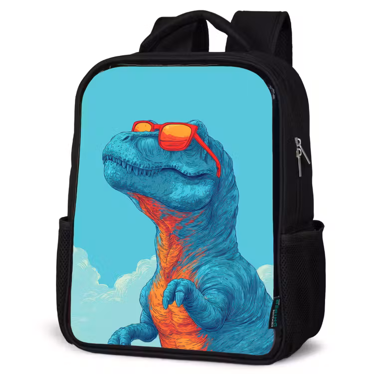 Kids backpack - Black - T-Rex - Blue - Clouds - Sunglasses — 4