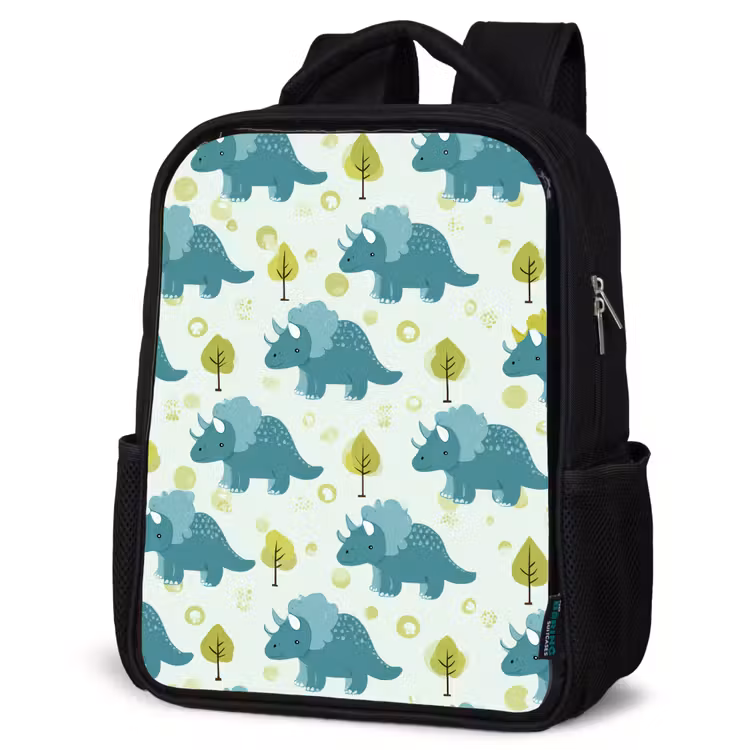 Kids backpack - Black - Triceratop - Blue - Dots - Trees — 4