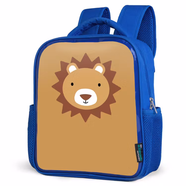 Kids backpack - Blue - Animal portrait - Lion - Brown — 3