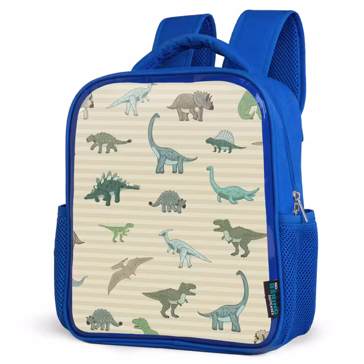Kids backpack - Blue - Dino - Pattern - Stripes - Green — 3