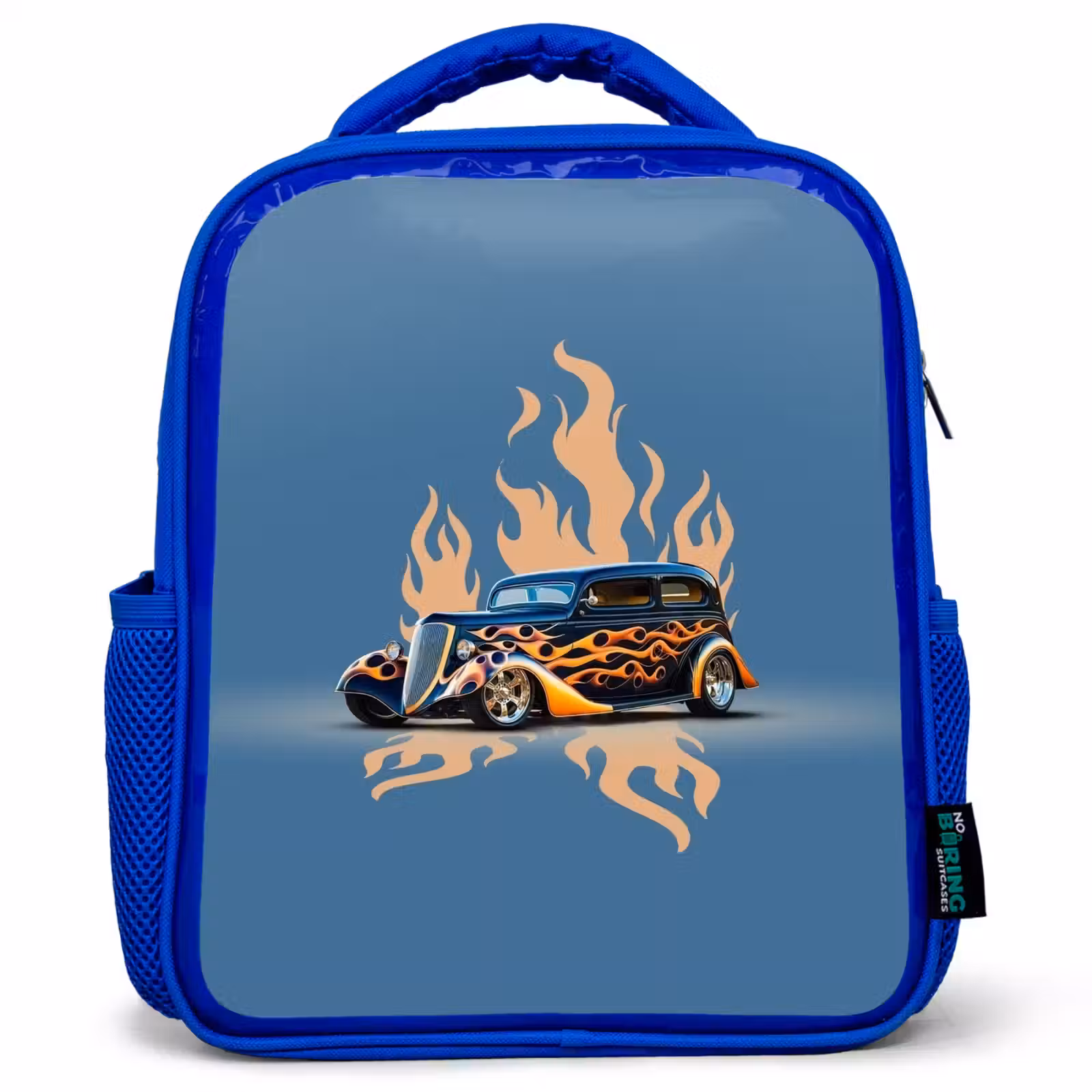 Kids backpack - Blue - Black car with beige flames — 1