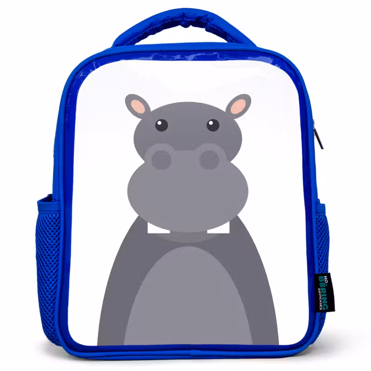 Kids backpack - Blue - Animal portrait - hippopotamus - gray — 1