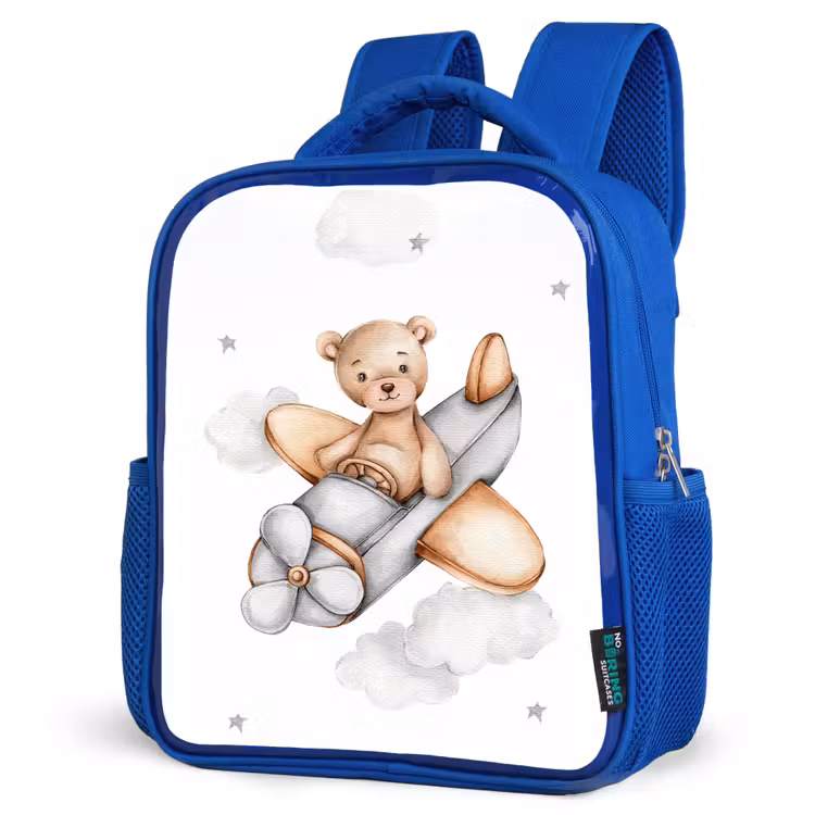 Kids backpack - Blue - Bear - Airplane - Stars - Children — 3