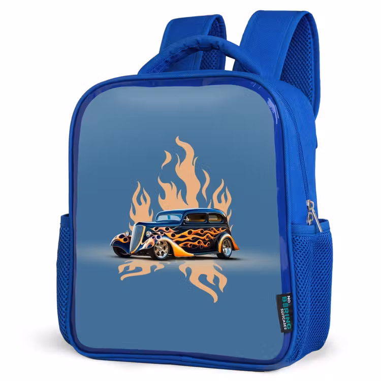 Kids backpack - Blue - Black car with beige flames — 3