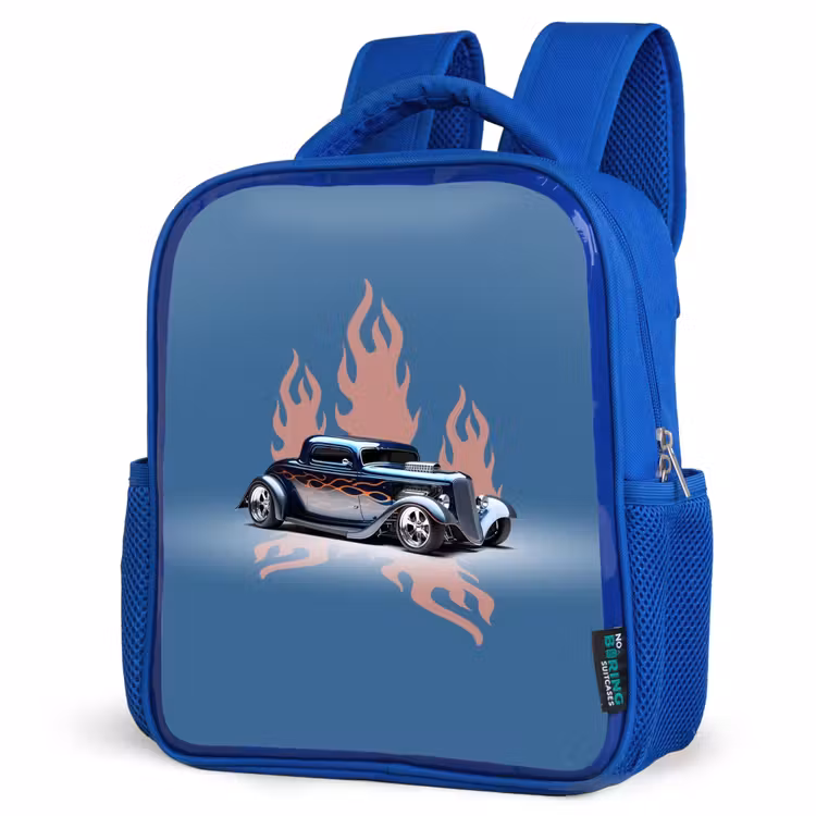 Kids backpack - Blue - Blue car with pink flames — 3