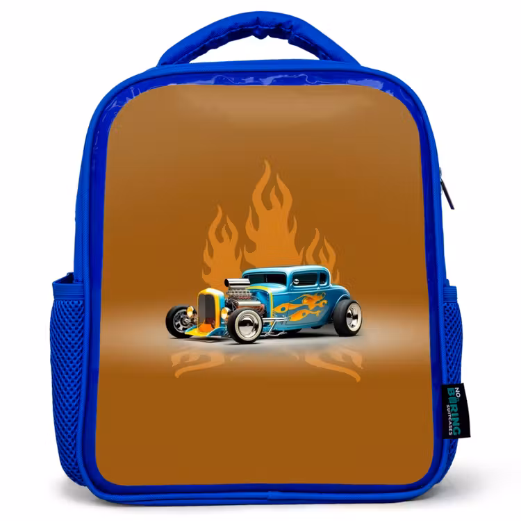 Kids backpack - Blue - Blue car with yellow flames — 1