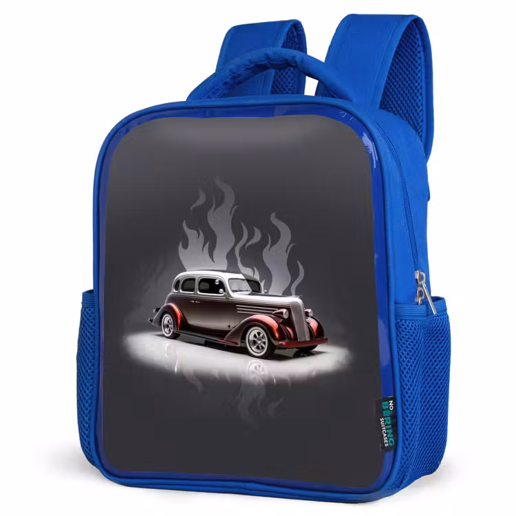 Kids backpack - Blue - Gray car with gray flames — 3