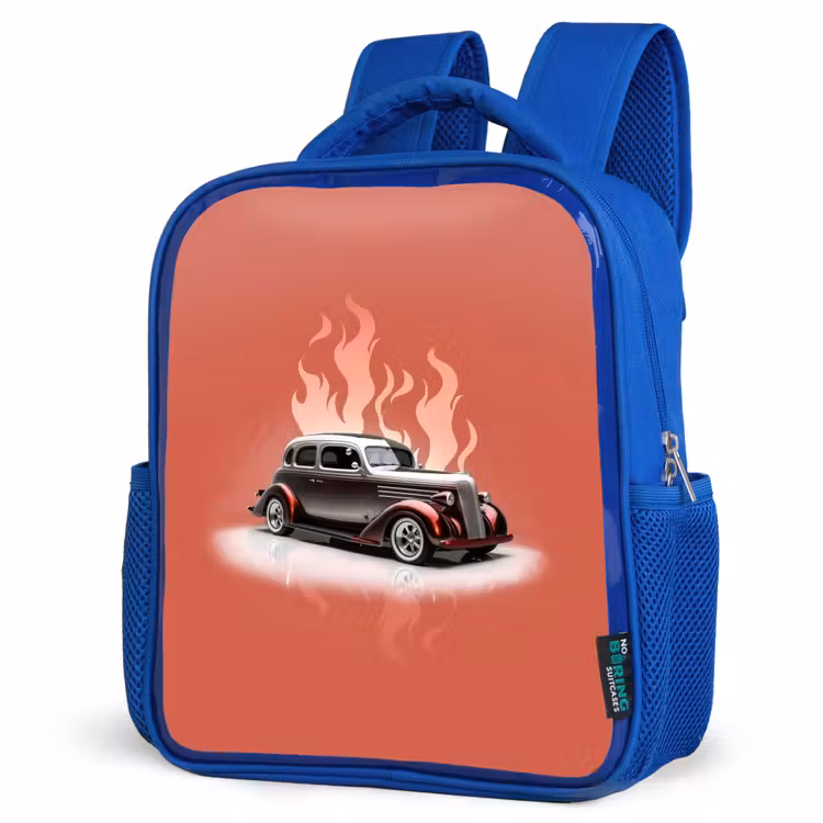 Kids backpack - Blue - Gray car with pink flames — 3