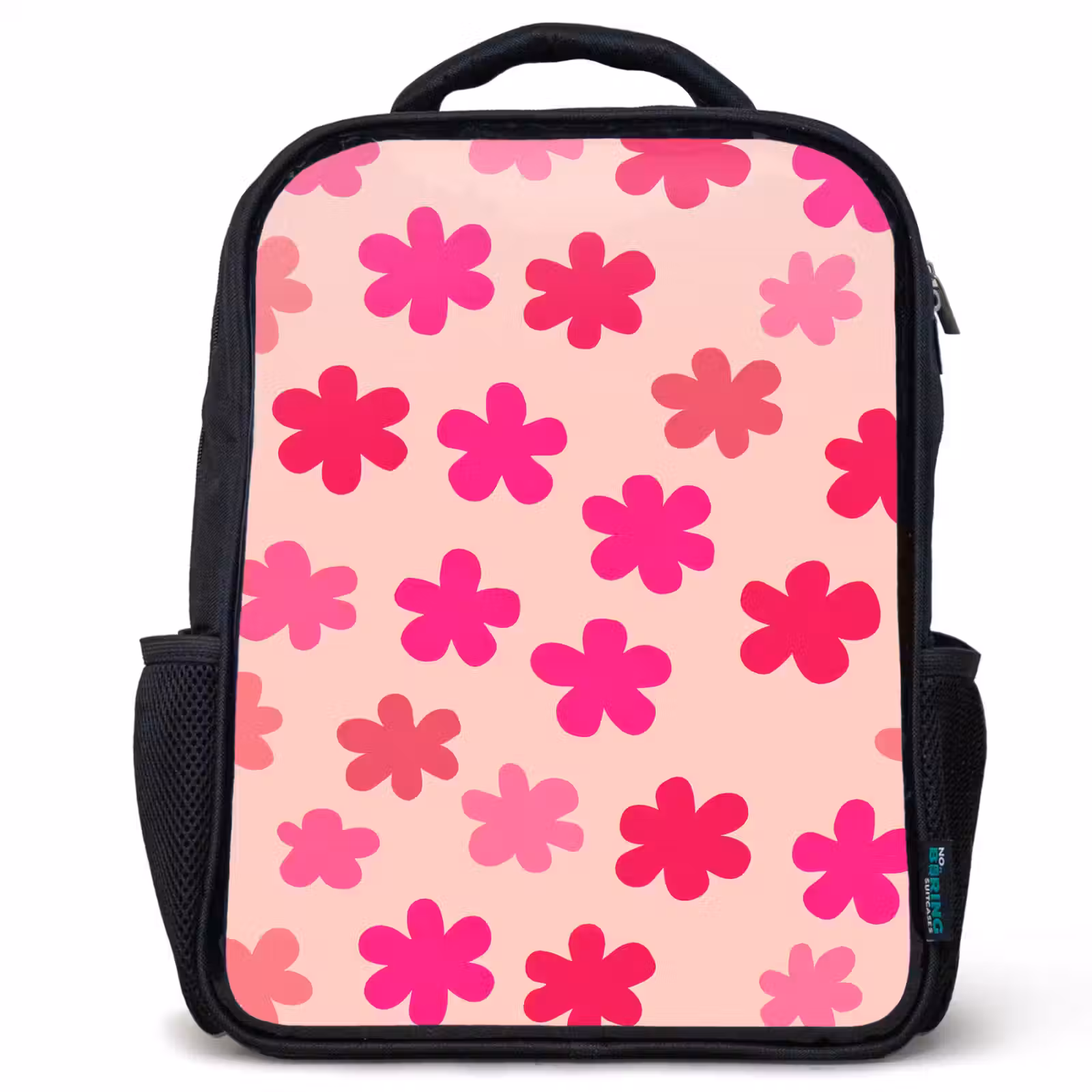 Kids backpack - Black - Flowers - Pattern - Pink — 1
