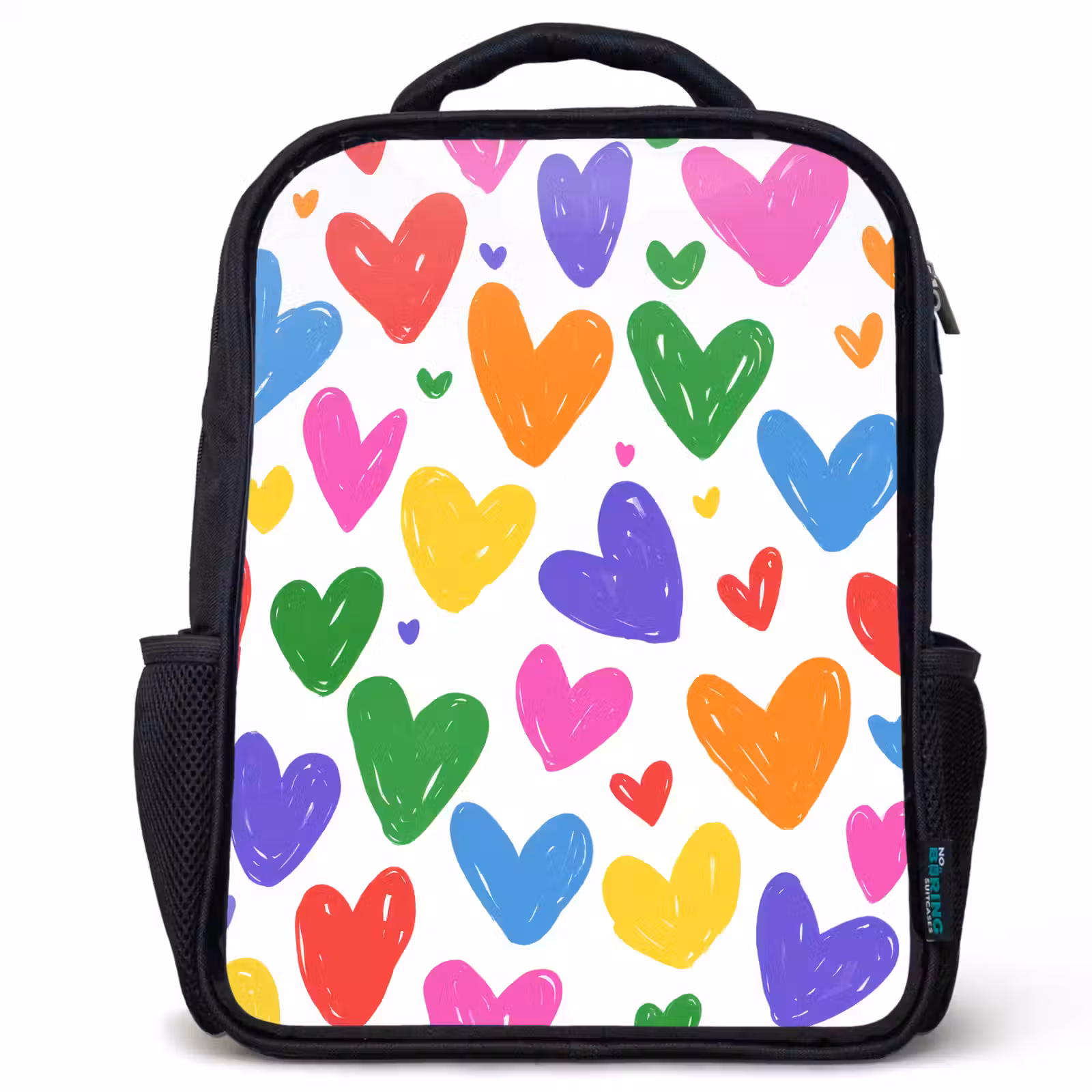 Kids backpack - Black - Hearts - Pattern - Colorful — 1