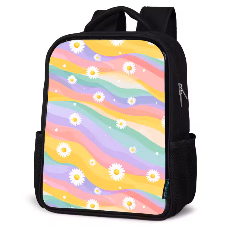 Kids backpack - Black - Daisies - Colorful - Pastel — 4