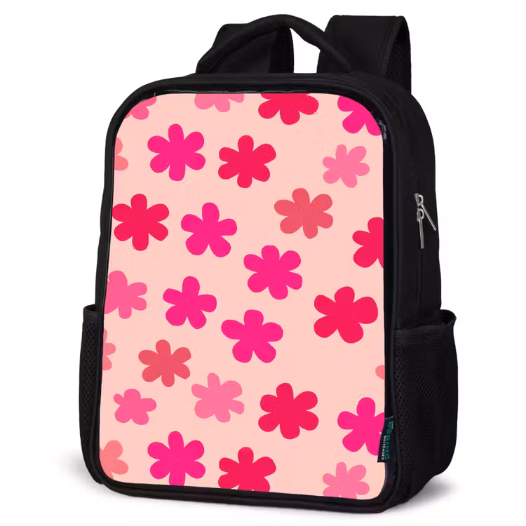 Kids backpack - Black - Flowers - Pattern - Pink — 4
