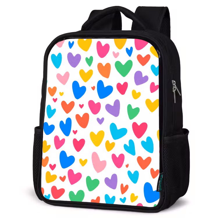 Kids backpack - Black - Hearts - Colorful - Pattern - Vibrant — 4
