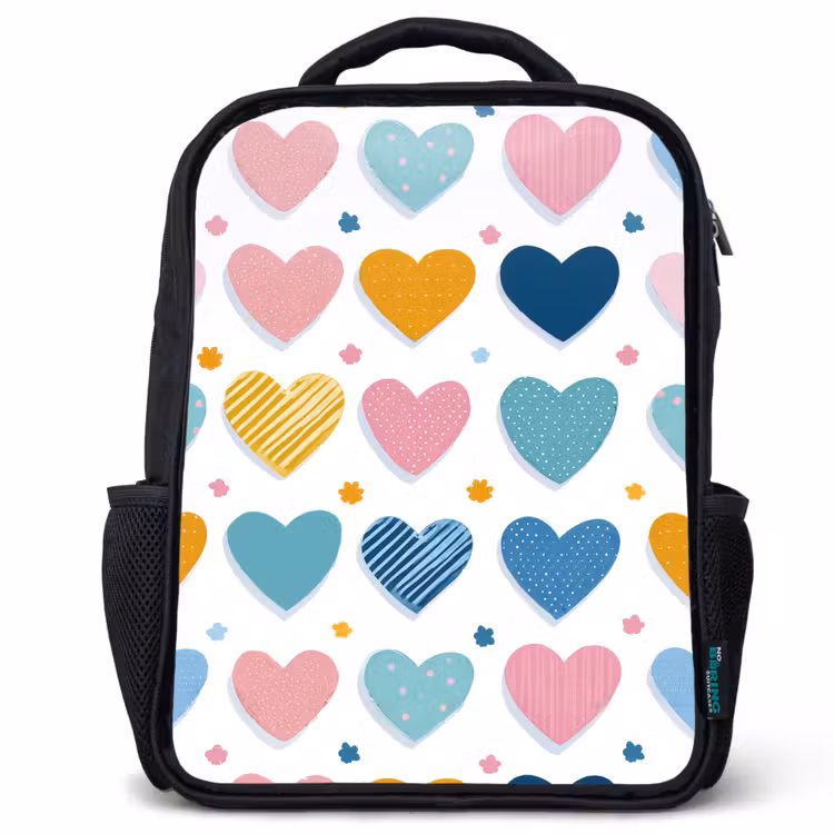 Kids backpack - Black - Hearts - Pastel - Pattern — 1