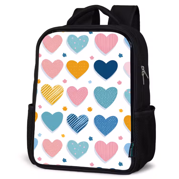 Kids backpack - Black - Hearts - Pastel - Pattern — 4