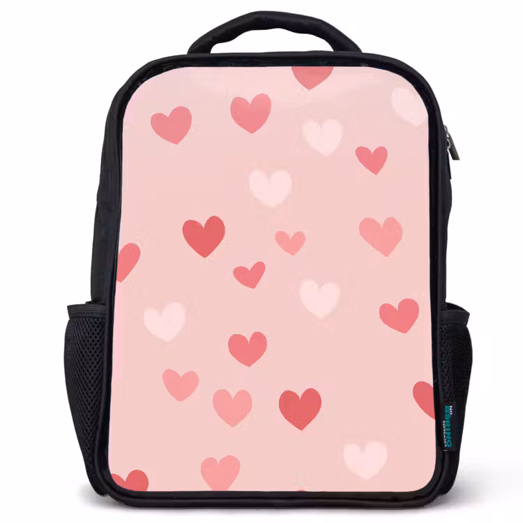 Kids backpack - Black - Hearts - Pattern - Pink — 1