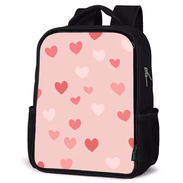 Kids backpack - Black - Hearts - Pattern - Pink — 4