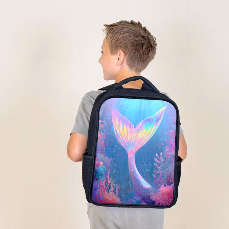 Kids backpack - Black - Mermaid tail - Coral - Water — 2