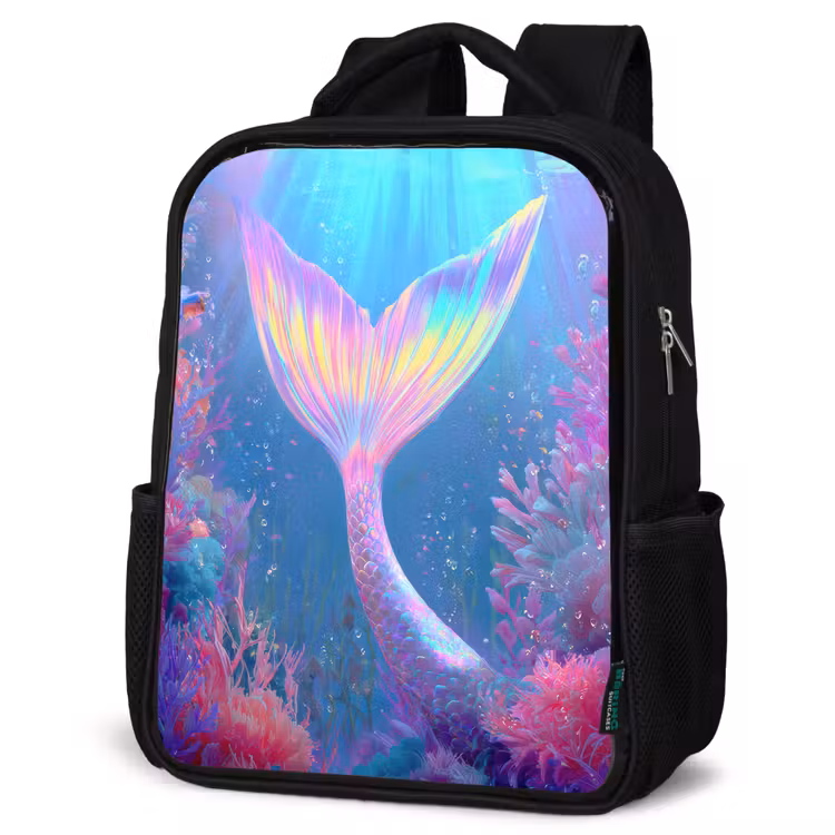 Kids backpack - Black - Mermaid tail - Coral - Water — 4