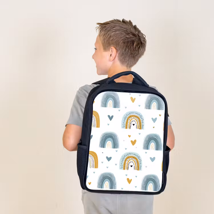 Kids backpack - Black - Pattern - Rainbow - Hearts — 2