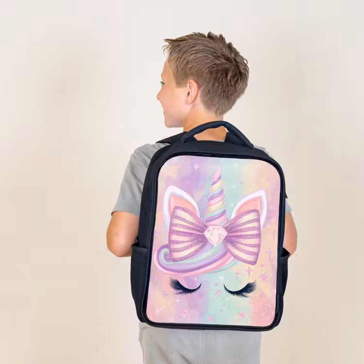 Kids backpack - Black - Unicorn - Glitter - Rainbow - Pastel — 2