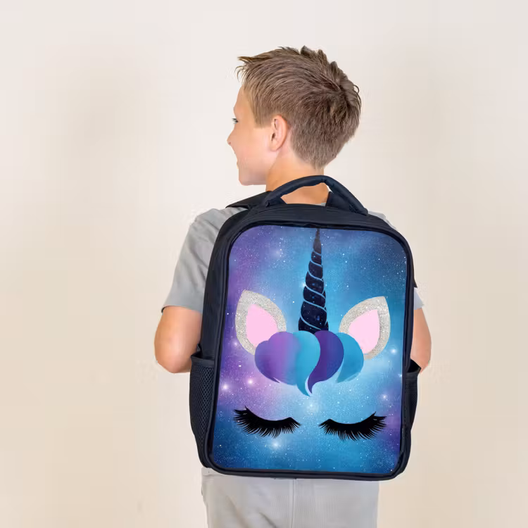 Kids backpack - Black - Unicorn - Stars - Blue — 2