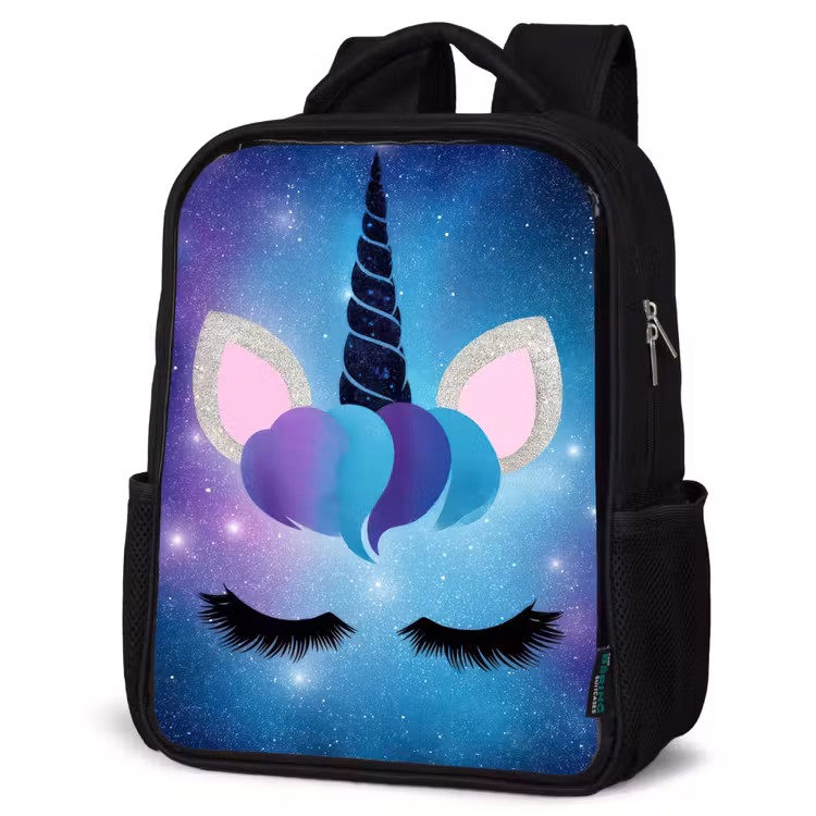 Kids backpack - Black - Unicorn - Stars - Blue — 4