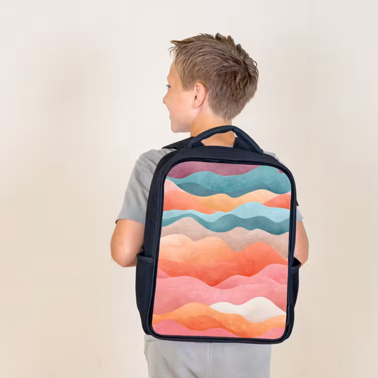 Kids backpack - Black - Waves - Colorful - Abstract — 2