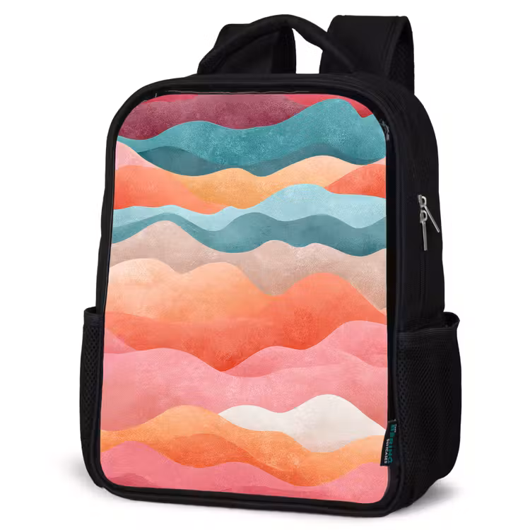 Kids backpack - Black - Waves - Colorful - Abstract — 4