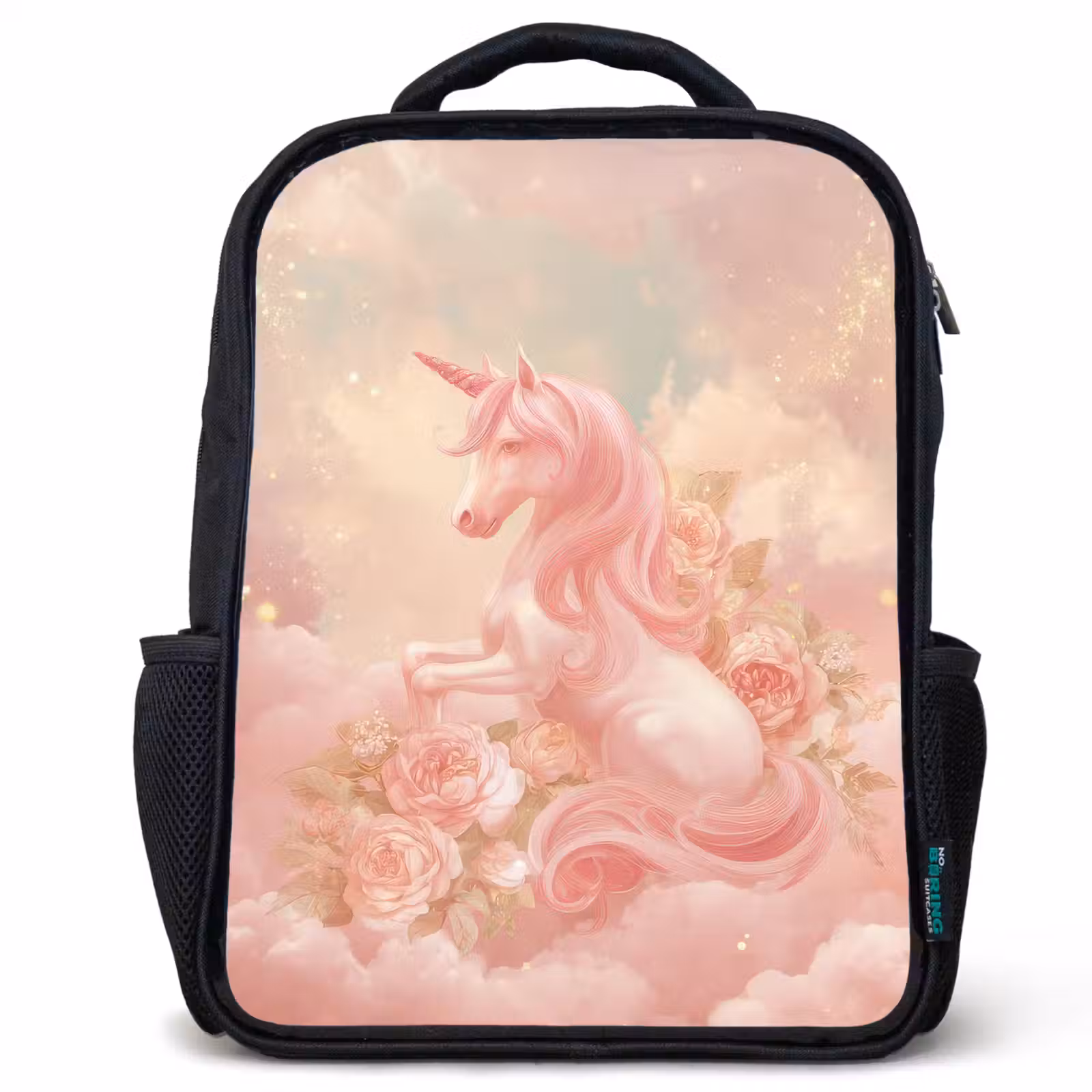Kids backpack - Black - Unicorn - Clouds - Pink — 1