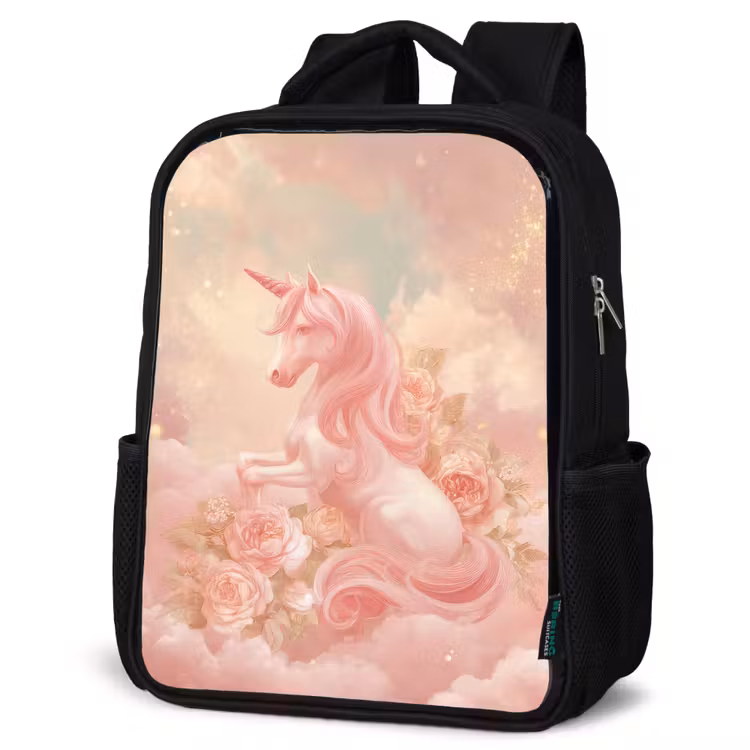 Kids backpack - Black - Unicorn - Clouds - Pink — 4