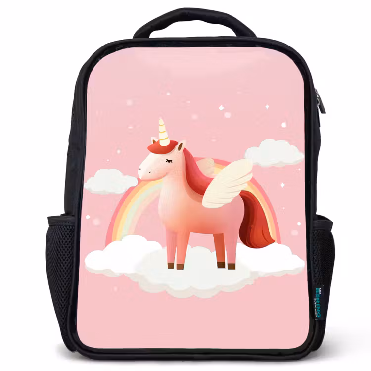 Kids backpack - Black - Unicorn - Wings - Pink - Rainbow — 1